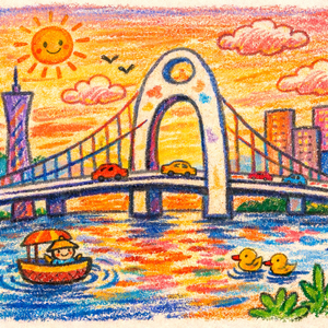 猎德桥上的夕阳