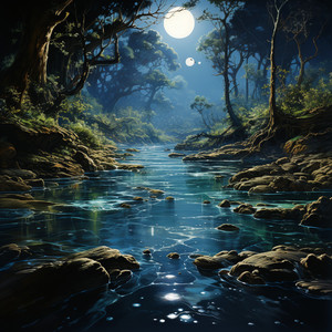 Poesía Tranquila Del Arroyo Iluminado Por La Luna