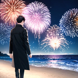 海と花火と黒衣の男