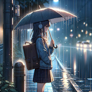 雨と少女とバス通り