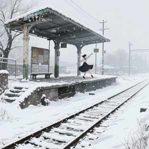 雪落下的旧车站