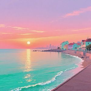 青色落下的海边