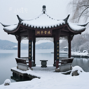湖亭雪痕