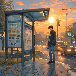 黄昏的公交站台-张晓泉