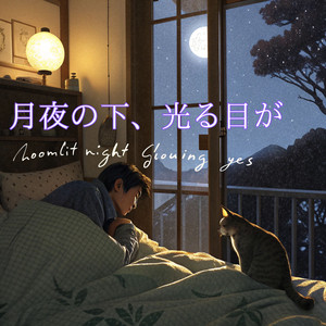 月夜の下、光る目が