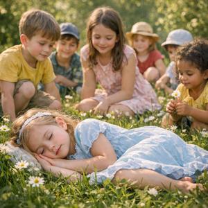 La bimba che dorme sul letto di fiori