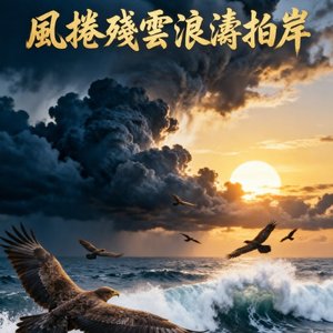 風捲殘雲浪濤拍岸
