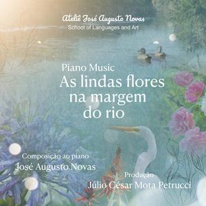 Os cisnes e os patos nadando entre as flores na superfície da água