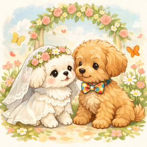 ペキニーズとマルプーの結婚式