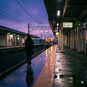 夜明け前のホームで