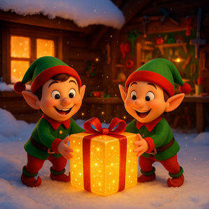 Viens visiter l’atelier du Pere Noel avec les lutins farceurs !