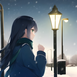 路灯雪花和烟火