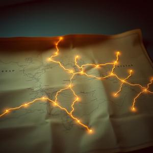 A faded map with lines that glow