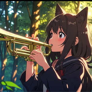 朝日が昇る森の中