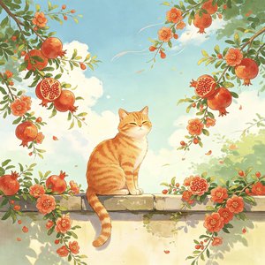 一只猫坐在院墙上