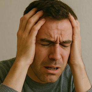 Attacco di Panico: Foto Realistica di un Uomo in Crisi d’Ansia – Espressione Vera del Dolore Mentale