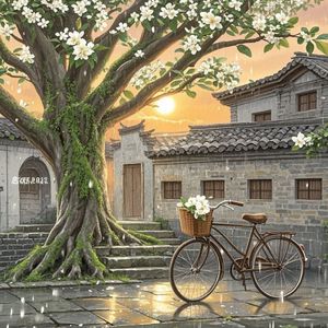 无意黄昏树下