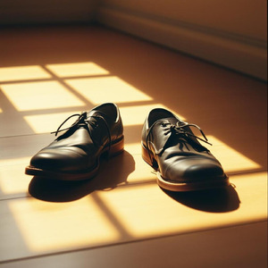 夕陽が差し込む店先