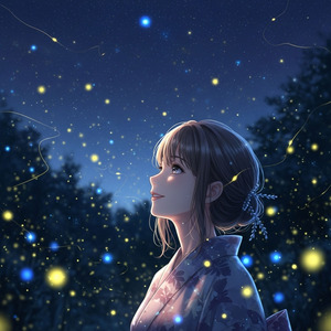 夜空に輝くホタル