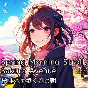 桜並木を歩く春の朝