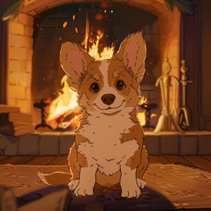 Alegría Del Cachorro En El Fuego