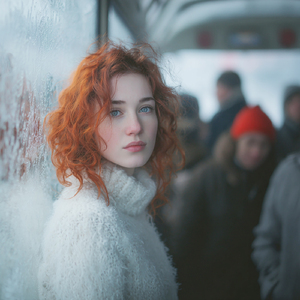 Она стояла у окна автобуса
