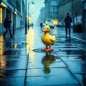 Op het plein in de regen