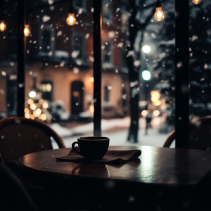 雪の街角カフェ