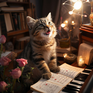 Armonía Celestial Del Piano: Camino Hacia La Elegancia Del Gato