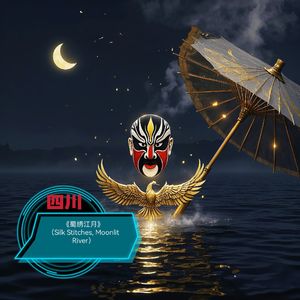 《蜀绣江月》（Silk Stitches, Moonlit River）