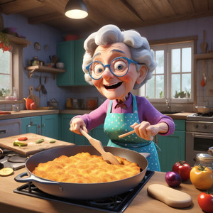 My Granny cooking in the kitchen
