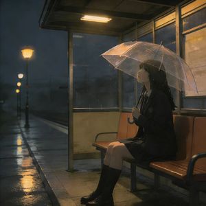 雨天 夜晚 站台