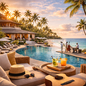 夕暮れのプールサイド