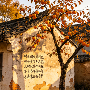 《残墙柿影》