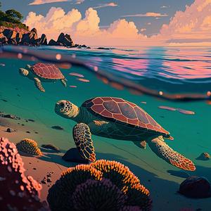 Sunset Sea Turtles