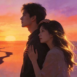 余晖染天际，相拥共黄昏