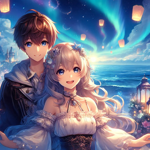 恋人と海にいる