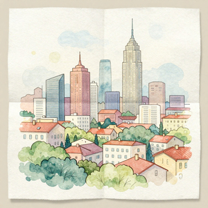 Sunset Over a Cotton-Cloud Skyline