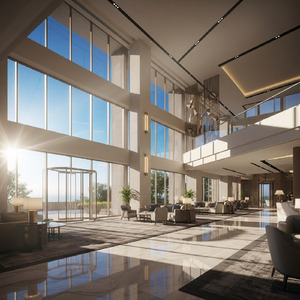 朝のホテルのロビー