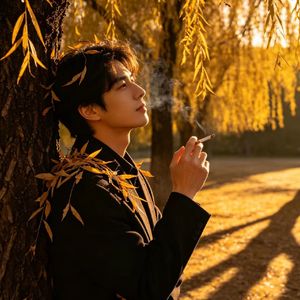 风吹过柳树叶