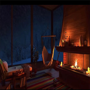 暴风雪山庄壁炉燃烧 火焰 木屋烤火声 (3D白噪音asmr助眠减压｜铃铛声)