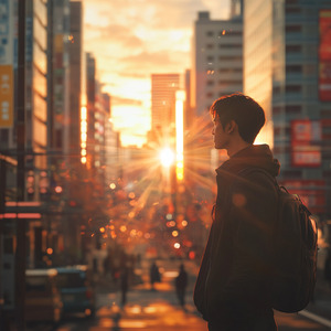 バックパッカーのカジュアルシックな光の都