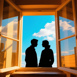 窓の外は晴れた空