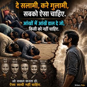 दे सलामी, करे गुलामी, सबको ऐसा चाहिए. आंखों में आंखें डाल दे जो, किसी को नहीं चाहिए. 1