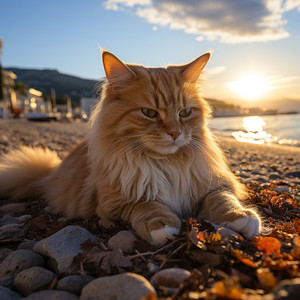 Sueños Del Gato Melódico Junto Al Mar