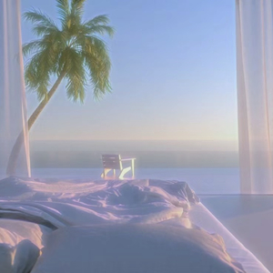 清晨的海和棕榈树