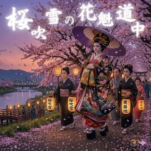 桜吹雪の花魁道中