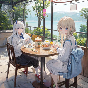 カーディガンと冷製パスタ