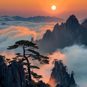 晨雾中巨龙山峦的破晓