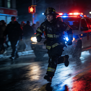 凌晨街头消防冲锋